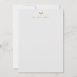 Cartão De Notas Monograma de Script Dourado de Cinza Moderna