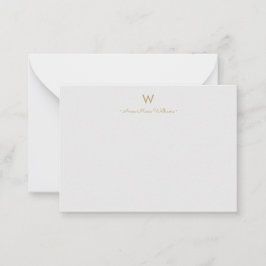 Cartão De Notas Monograma de Script Dourado de Cinza Moderna