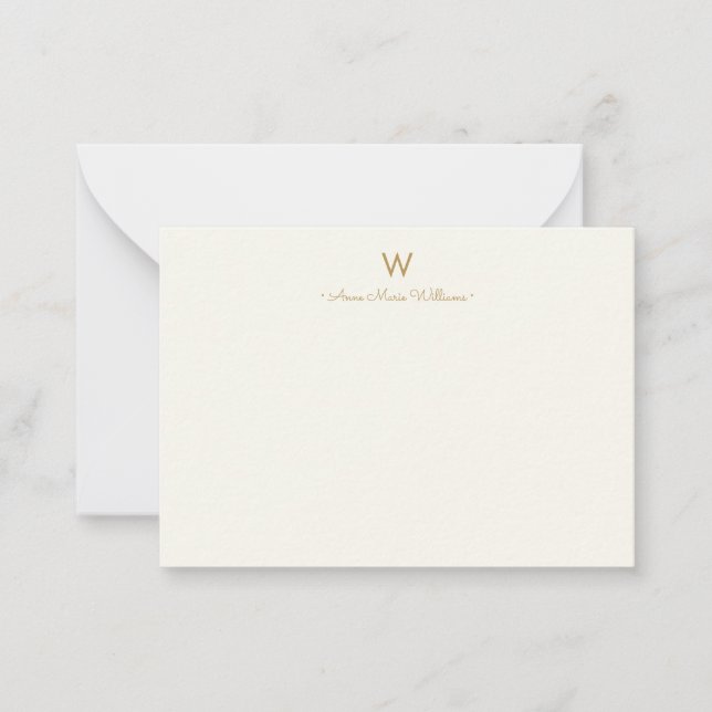 Cartão De Notas Monograma de Script Dourado do Marfim Moderno (Frente)