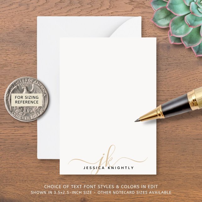 Cartão De Notas Monograma de Script Dourado Elegante Iniciais Mini (Criador carregado)