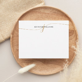 Cartão De Notas Monograma de Script Dourado Mínimo Elegante