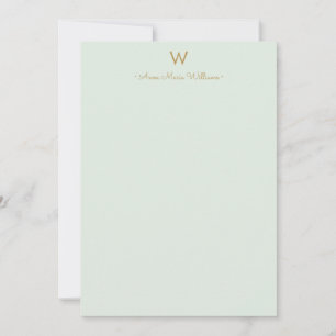 Cartão De Notas Monograma de Script Dourado Verde do Moderno Sage