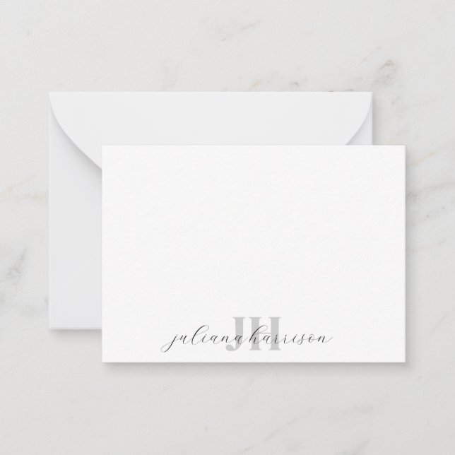Cartão De Notas Monograma de Script Elegante (Frente)