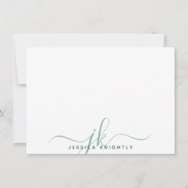 Cartão De Notas Monograma de Script Moderno Inicial Verde Mínimo