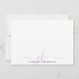 Cartão De Notas Monograma de Script Moderno Inicializa Roxo Minima