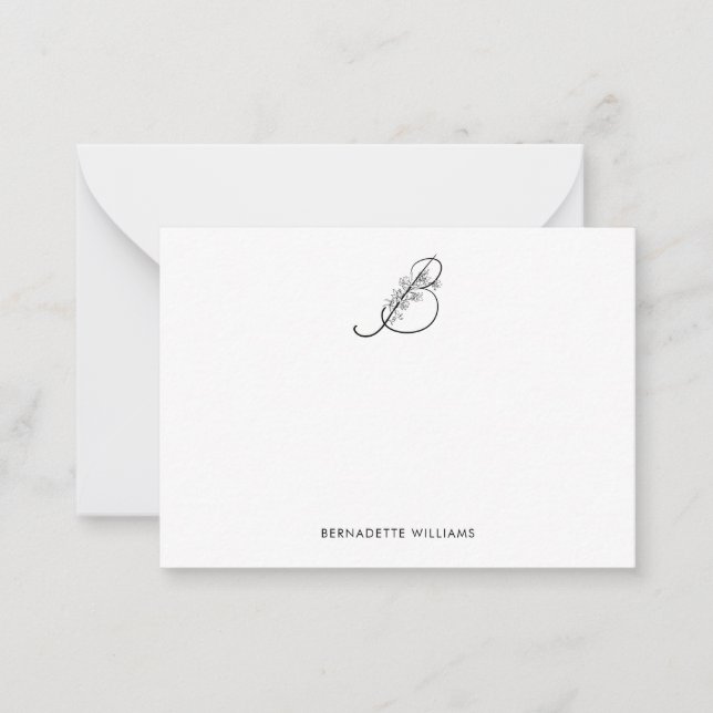 Cartão De Notas Monograma de Script Permitido Personalizado Elegan (Frente)