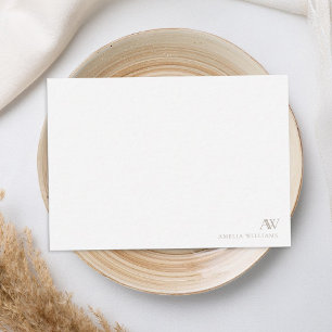 Cartão De Notas Monograma de Taupe Minimalista