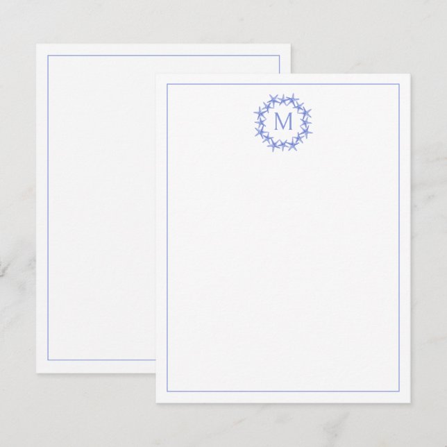 Cartão De Notas Monograma de Verdinho Azul-Costeiro e Marinho Bran (Frente/Verso)