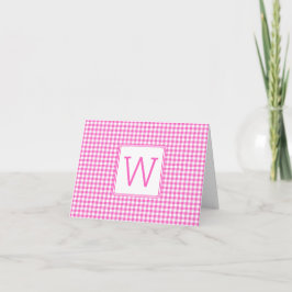 Cartão De Notas Monograma de Xadrez Gingham, rosa e branco