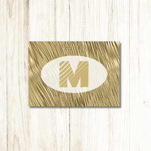 Cartão De Notas Monograma Decorativo Grande com Textura Dourada El