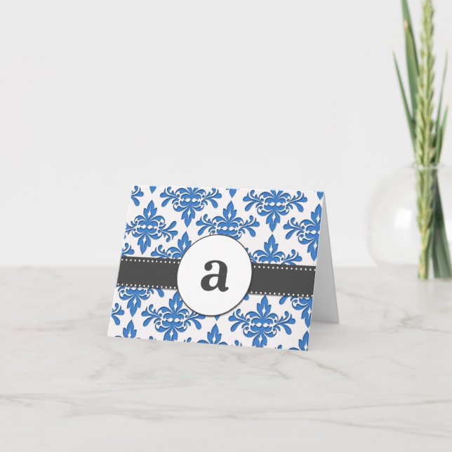 Cartão De Notas Monograma do Damask Formal (Frente)
