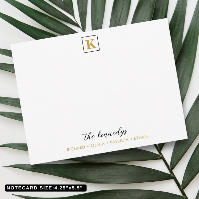 Cartão De Notas Monograma do Nome da Família Elegante Preto E Dour (Elegant Black And Gold Family Name Monogram Note Card
)