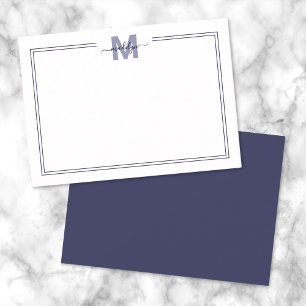Cartão De Notas Monograma do Nome de Script Minimalista Azul do ma