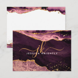 Cartão De Notas Monograma do Script Glitter Dourado de Geode Agato