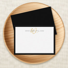 Cartão De Notas Monograma Dourado de Duas Bordas Pretas Minimalist