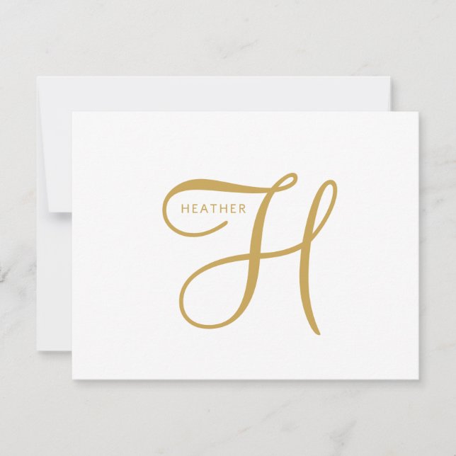 Cartão De Notas Monograma Dourado Elegante (Frente)
