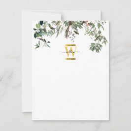 Cartão De Notas Monograma Dourado Elegante Eucalyptus Greenery & B