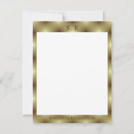 Cartão De Notas Monograma Dourado minimalista de fronteiras