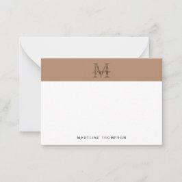 Cartão De Notas Monograma Dourado Taupe Metálico com Letra Minúscu