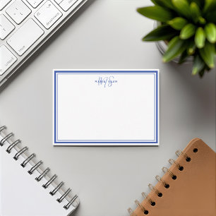 Cartão De Notas Monograma Duplo Minimalista Azul Simples