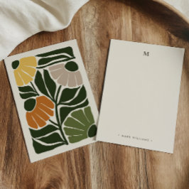 Cartão De Notas Monograma e Nome Floral Terroso em Estilo Retrô Vi