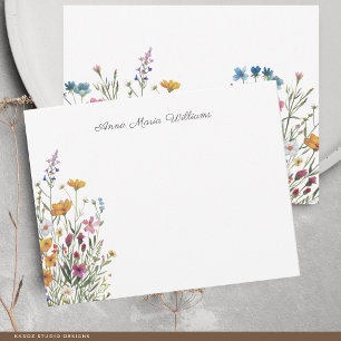 Cartão De Notas Monograma Elegante Aquarela Flor Silvestre