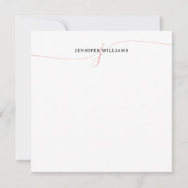 Cartão De Notas Monograma Elegante de Script Rosa Espelho Minimali