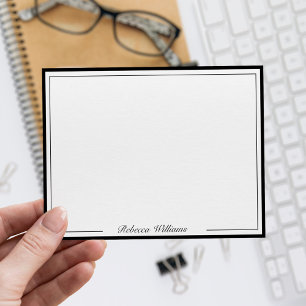 Cartão De Notas Monograma Elegante em Preto e Branco com Letra de 