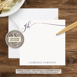 Cartão De Notas Monograma Elegante Inicia Script Purple