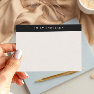 Cartão De Notas Monograma Elegante Preto e Marfim Minimalista