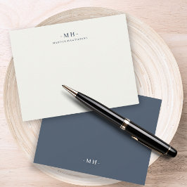 Cartão De Notas Monograma Elegante Simples de Marfim Azul de Marin