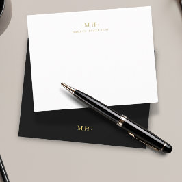 Cartão De Notas Monograma Elegante Simples Dourado Preto Minimalis