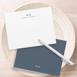Cartão De Notas Monograma Elegante Simples e Branco Azul de Marinh