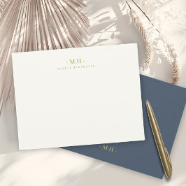 Cartão De Notas Monograma Elegante Simples e Dourado Azul de Marin