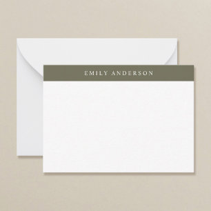 Cartão De Notas Monograma Elegante Verde Oliva Minimalista