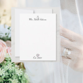 Cartão De Notas Monograma Floral Aestético Rosa Feminina