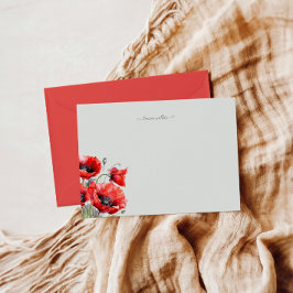 Cartão De Notas Monograma Floral de Red Poppy