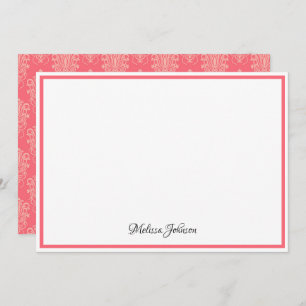 Cartão De Notas Monograma Floral Elegante Elegante Rosa Damasco, M