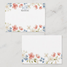 Cartão De Notas Monograma Floral em Aquarela com Rubor Personaliza