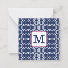 Cartão De Notas Monograma Geométrico Octogonal Preppy Navy Branco
