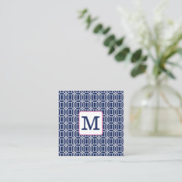 Cartão De Notas Monograma Geométrico Octogonal Preppy Navy Branco