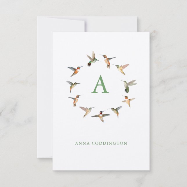 Cartão De Notas Monograma Hummingbird (Frente)