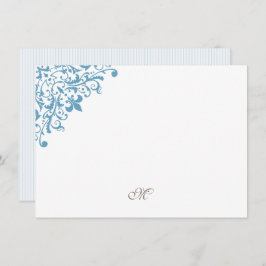 Cartão De Notas Monograma Inicial de Fleur de Lis - Stripe Azul Fr