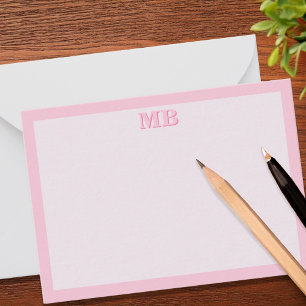 Cartão De Notas Monograma inicial de tipografia rosa minimalista m
