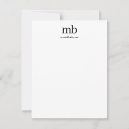 Cartão De Notas Monograma Inicial do Script de Tendência Branco Pr