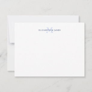 Cartão De Notas Monograma Inicial Personalizado de Casal Azul Mari