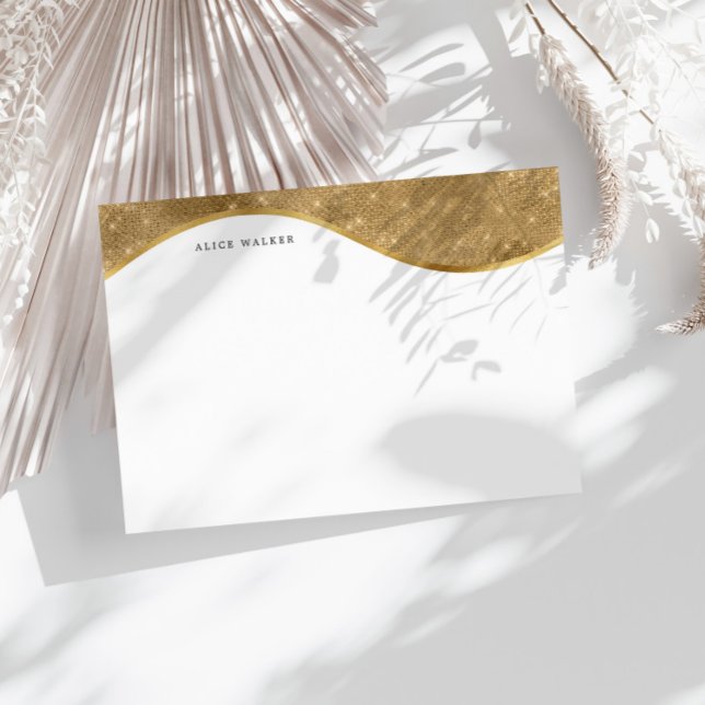 Cartão De Notas Monograma Luxurioso Faux Dourado Sparkle (Criador carregado)