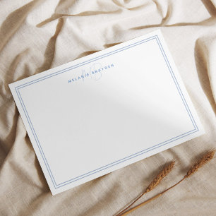 Cartão De Notas Monograma Minimalista Azul Dusty Dois Bordos 3,5x5