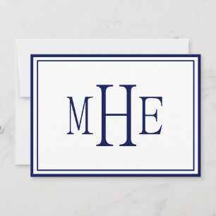 Cartão De Notas Monograma Minimalista Azul Marinho