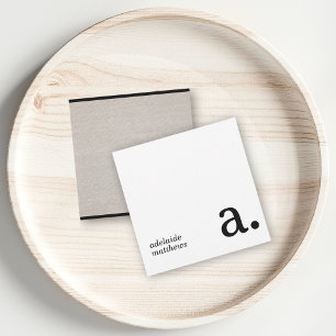 Cartão De Notas Monograma Minimalista Beige Faux Linen Nome Inicia